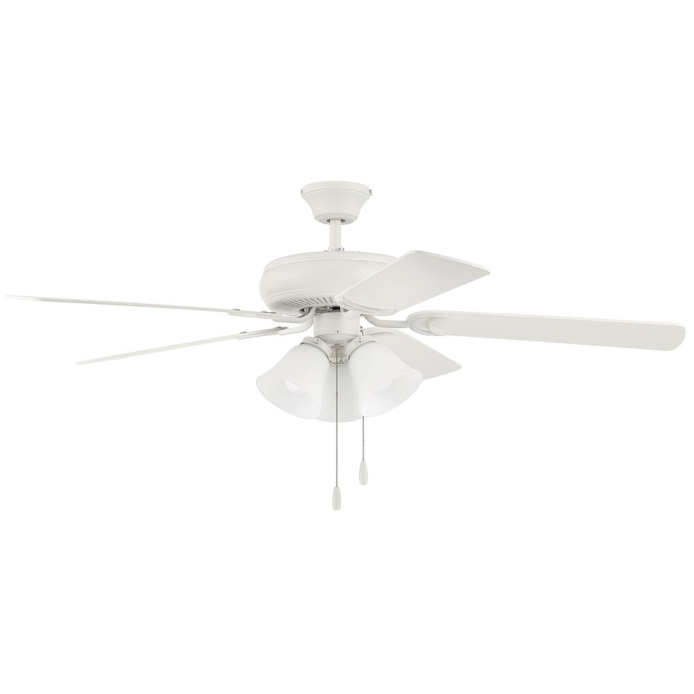 Craftmade 52" Ceiling Fan With Blades And Light Kit In Matte White And Frost White Glass
