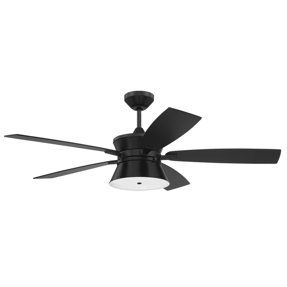 Craftmade 52" Ceiling Fan With Blades And Integrated Light Kit In Flat Black And Frosted Plastic Light Cover