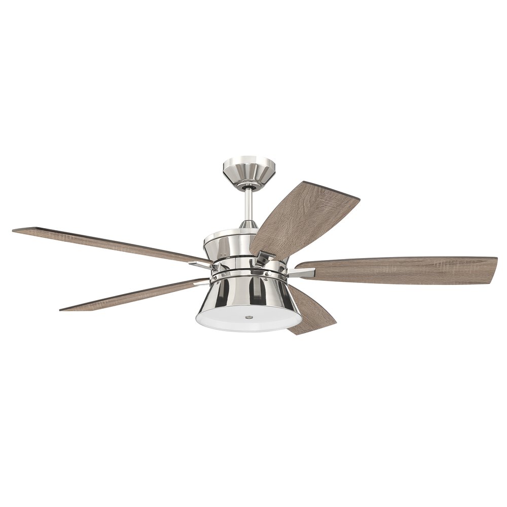 Craftmade 52" Ceiling Fan With Blades And Integrated Light Kit In Polished Nickel And Frosted Plastic Light Cover