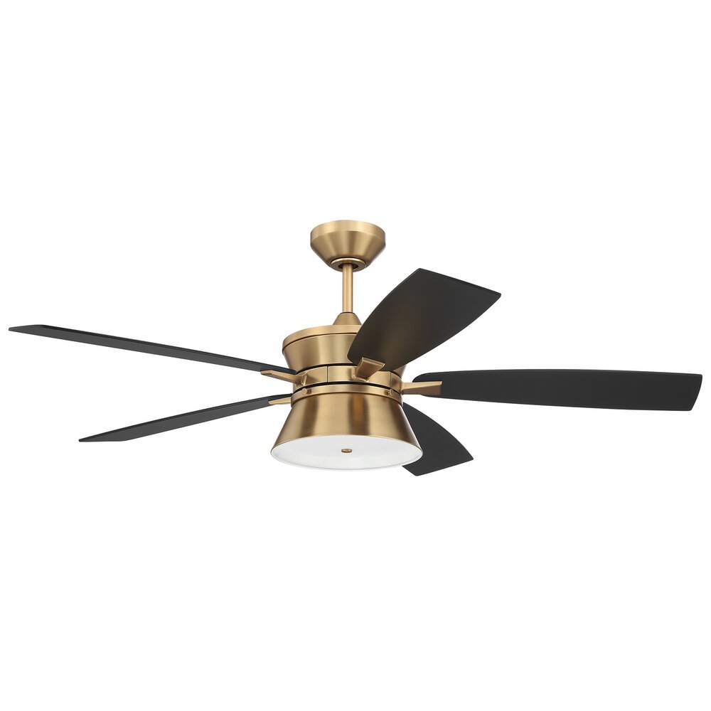 Craftmade 52" Ceiling Fan With Blades And Integrated Light Kit In Satin Brass And Frosted Plastic Light Cover