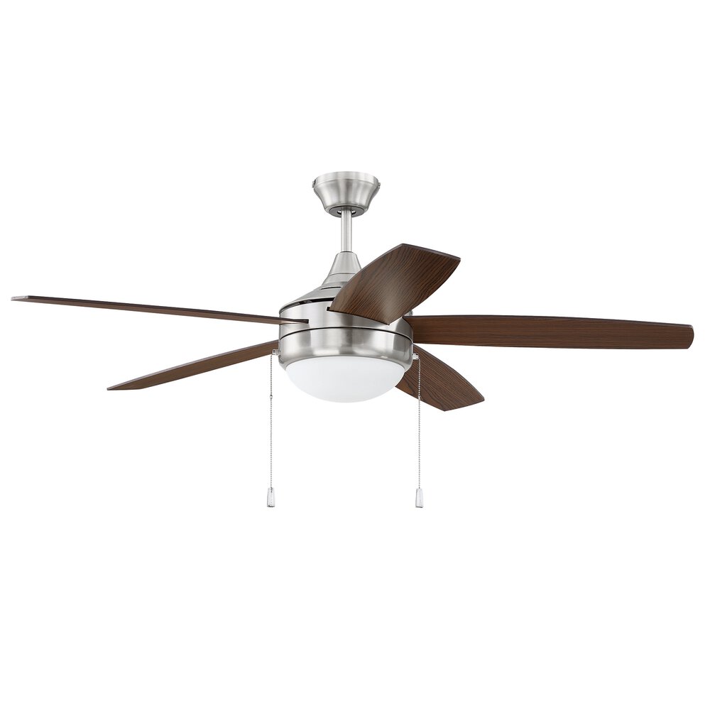 Craftmade 52" Ceiling Fan With Blades And Light Kit In Brushed Polished Nickel And Frost White Acrylic Fixture