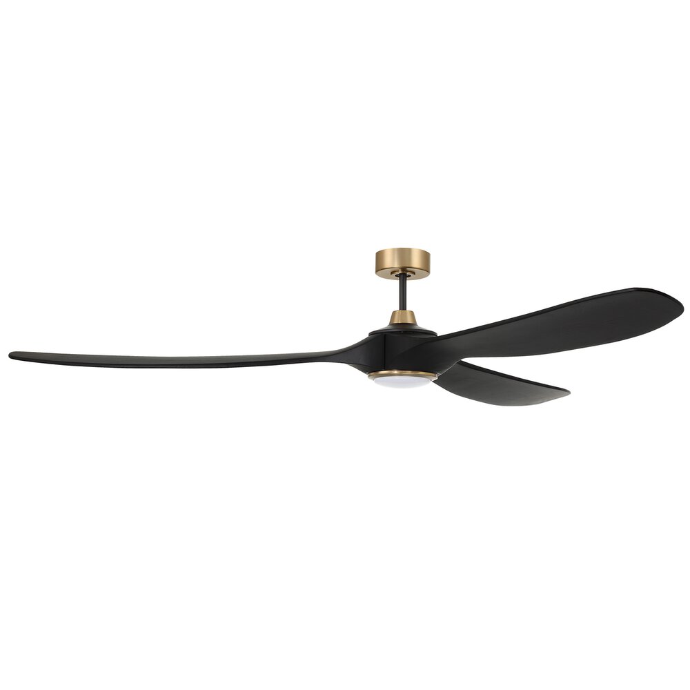 Craftmade 72" Ceiling Fan With Blades Included In Flat Black/Satin Brass And Frost White Acrylic Fixture