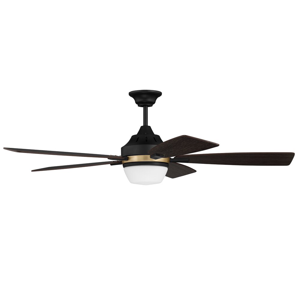 Craftmade 52" Ceiling Fan In Flat Black/Satin Brass And Frost White Glass