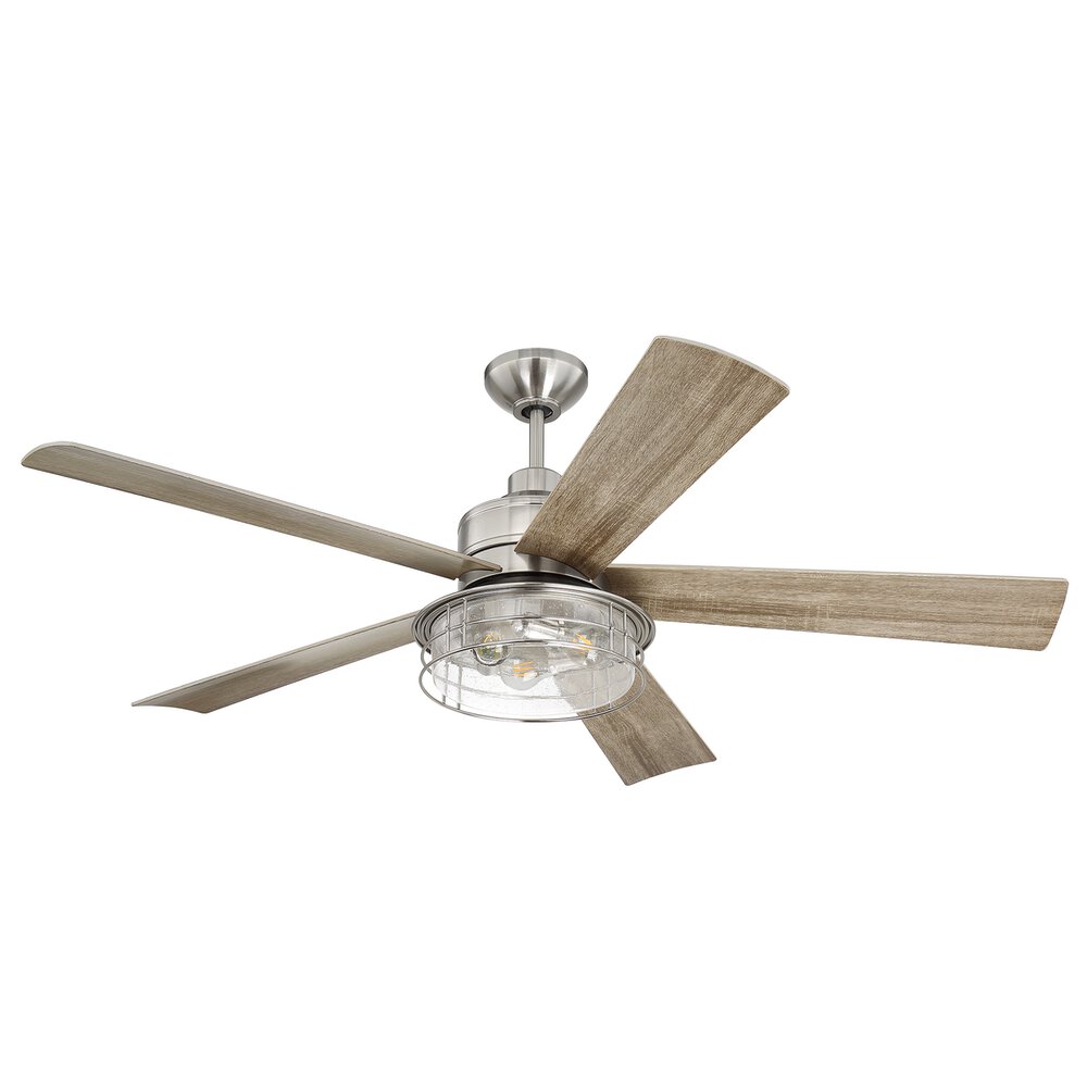 Craftmade 56" Ceiling Fan With Blades And Light Kit In Brushed Polished Nickel And Seeded Glass