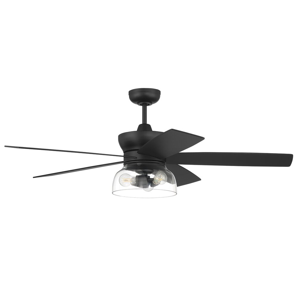 Craftmade 52" Ceiling Fan With Light Kit In Flat Black And Clear Glass