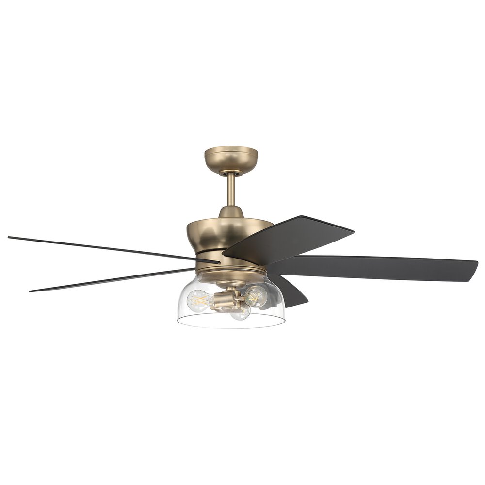Craftmade 52" Ceiling Fan With Light Kit And Remote In Satin Brass And Clear Glass
