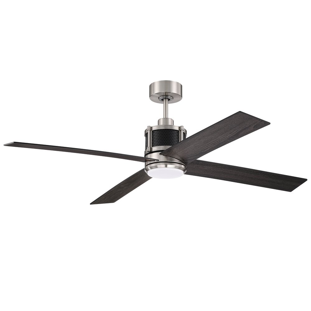 Craftmade 56" Connery Ceiling Fan With Pull Chain And Integrated Light In Brushed Polished Nickel / Flat Black And Frost White Acrylic Fixture