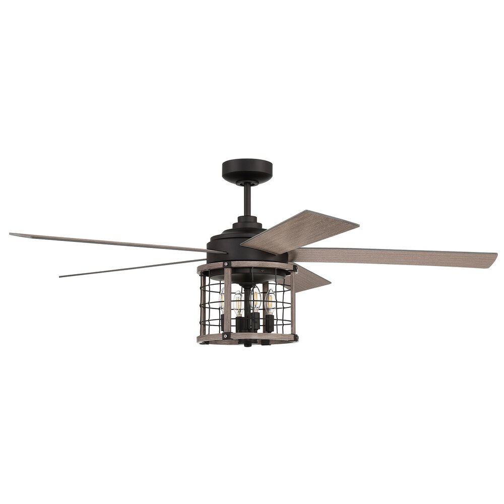 Craftmade 56" Ceiling Fan With Blades Light Kit With Dimmable Led Bulbs And Controls Included (Integrated) In Flat Black/Light Wenge