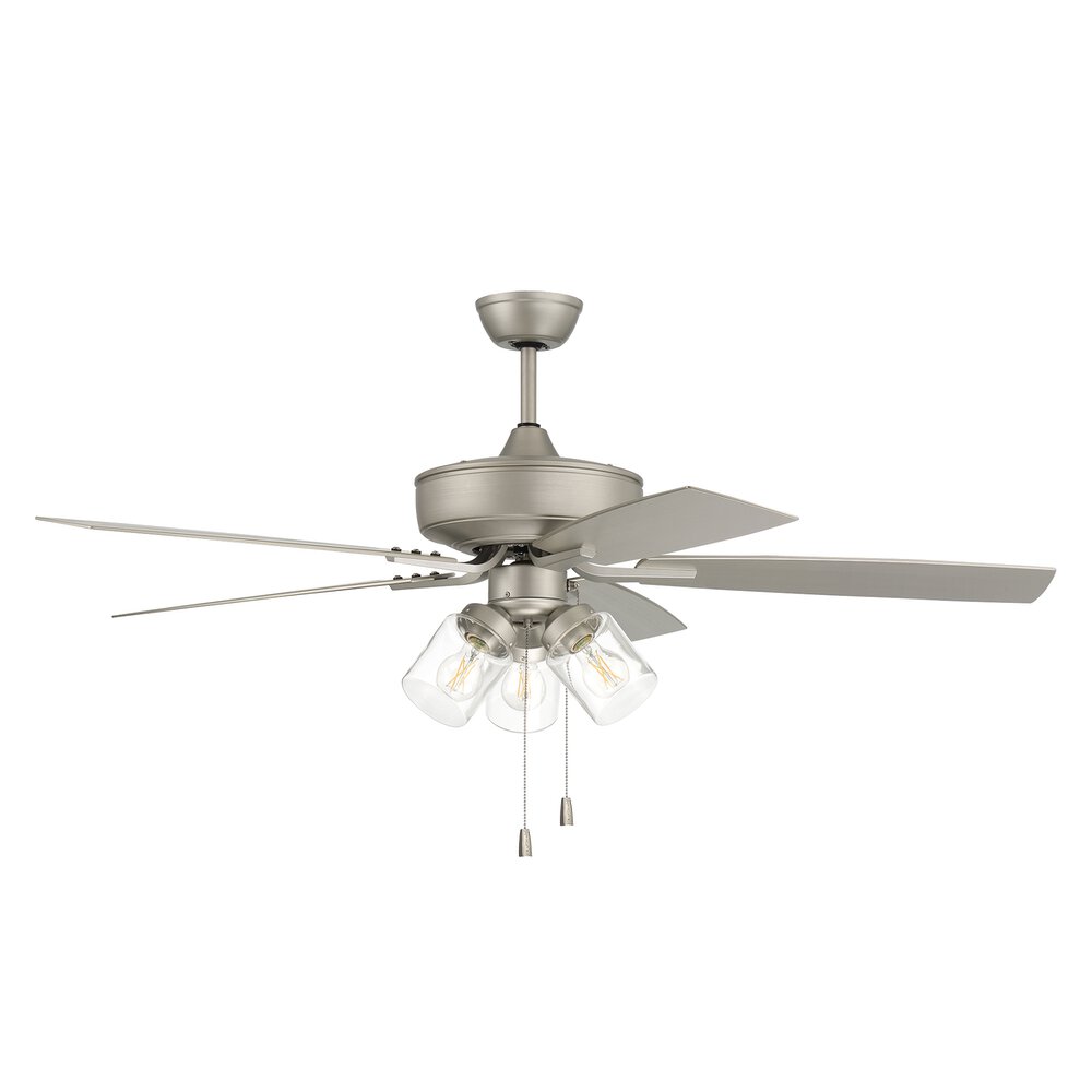 Craftmade 52" Outdoor Pro Plus Fan With 3 Light Kit In Painted Nickel And Clear Glass