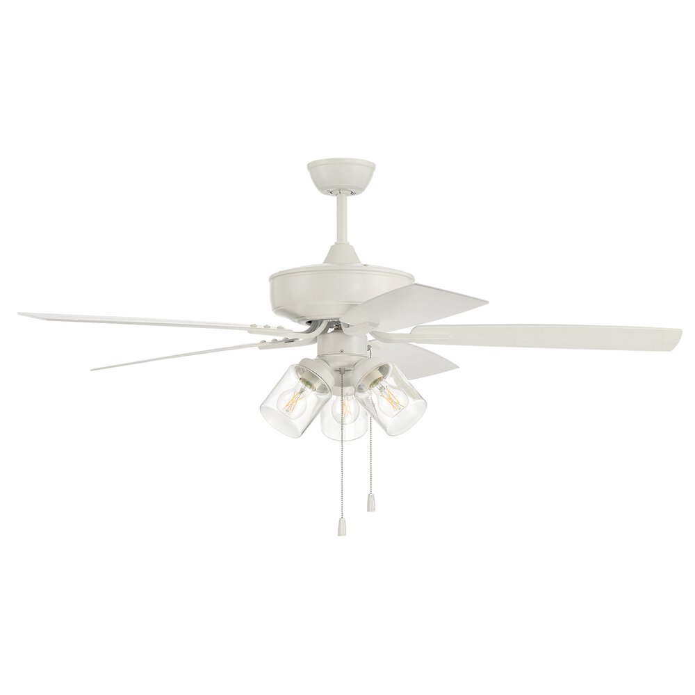 Craftmade 52" Outdoor Pro Plus Fan With 3 Light Kit In White And Clear Glass