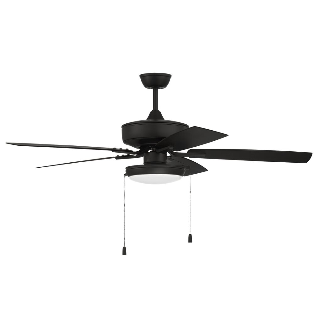 Craftmade 52" Outdoor Pro Plus Fan With Slim Pan Light Kit And Blades In Flat Black And Frost White Acrylic Fixture