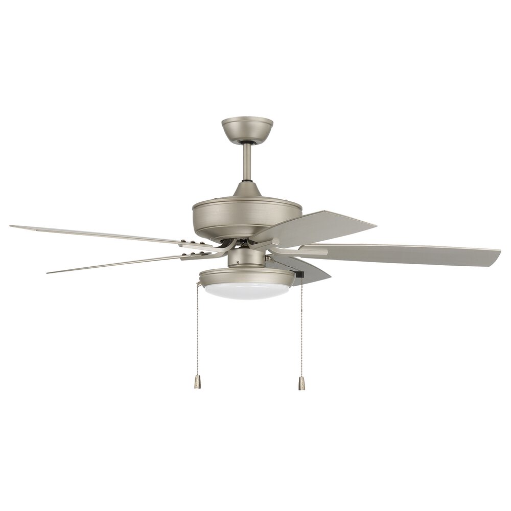 Craftmade 52" Outdoor Pro Plus Fan With Slim Pan Light Kit And Blades In Painted Nickel And Frost White Acrylic Fixture