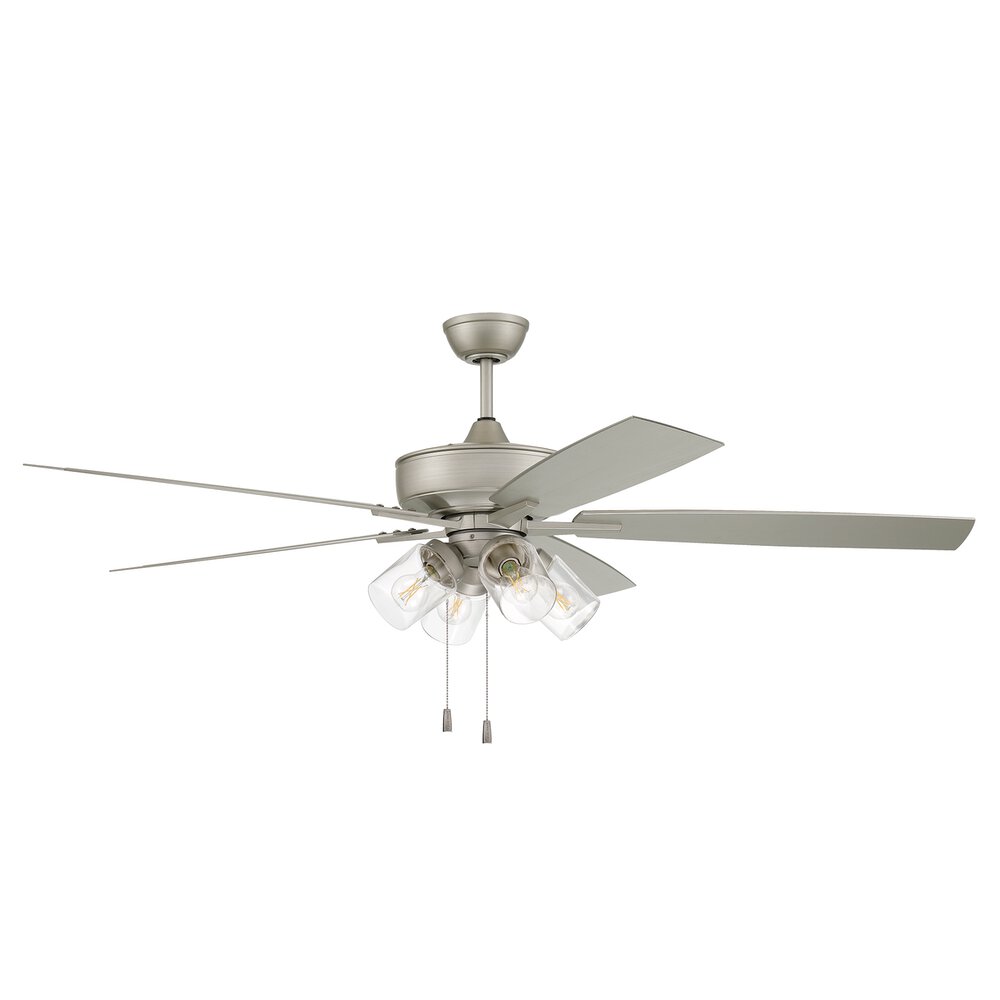 Craftmade 60" Outdoor Super Pro Fan With 4 Light Kit And Blades In Painted Nickel And Clear Glass