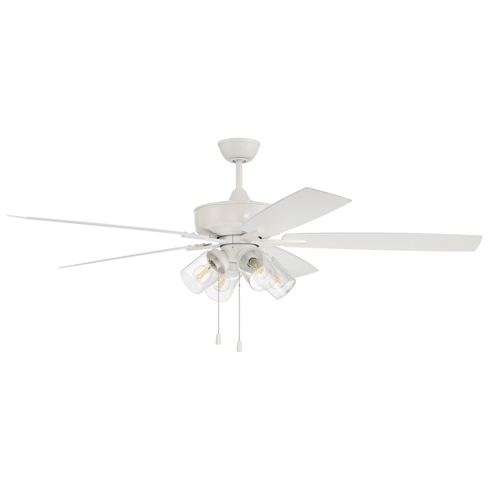 Craftmade 60" Outdoor Super Pro Fan With 4 Light Kit And Blades In White And Clear Glass
