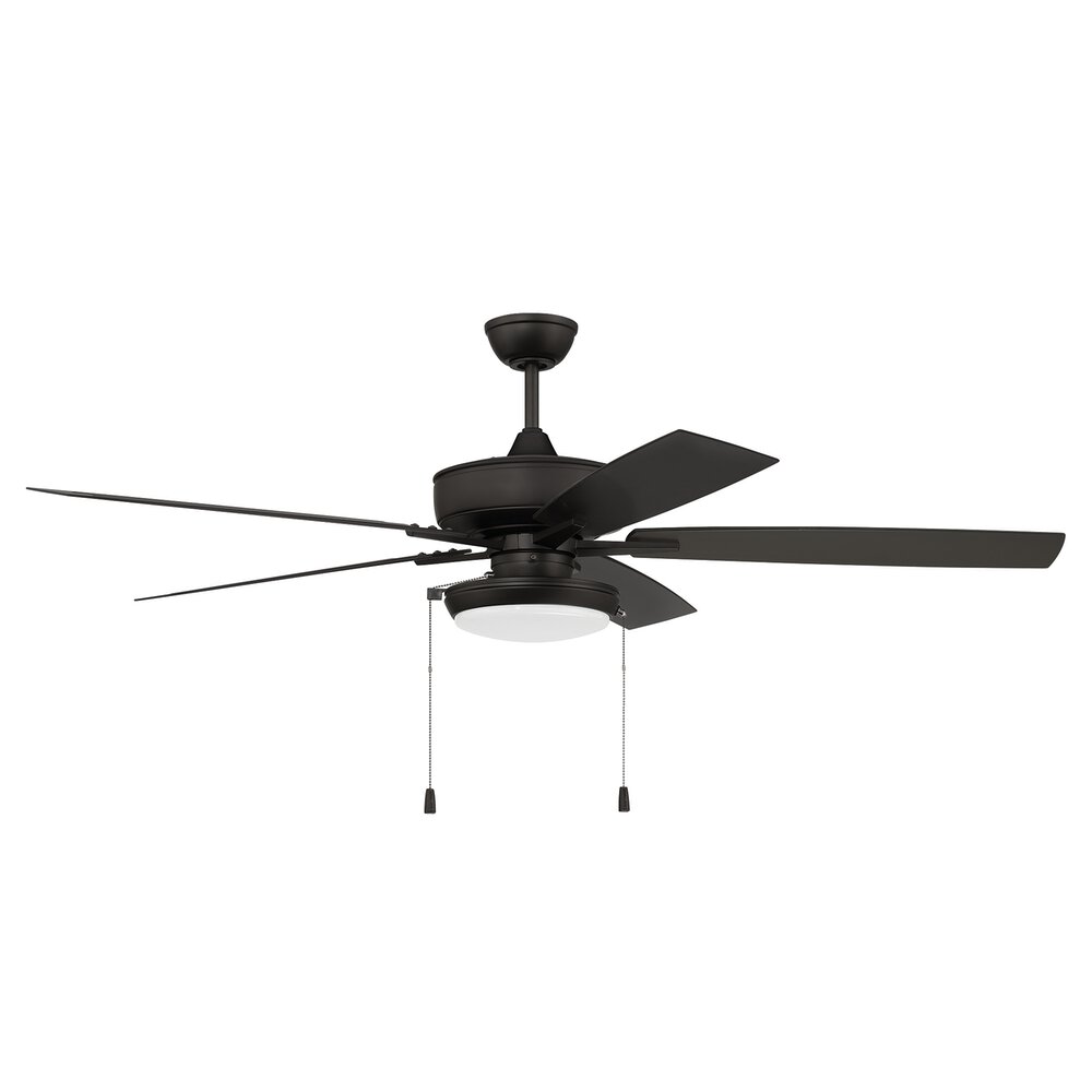 Craftmade 60" Outdoor Super Pro Fan With Disc Light Kit And Blades In Flat Black And Frost White Glass