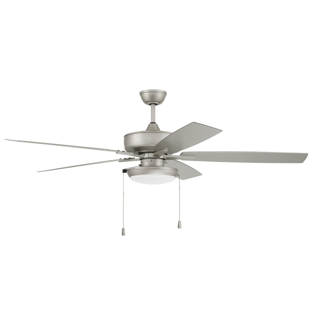 Craftmade 60" Outdoor Super Pro Fan With Disc Light Kit And Blades In Painted Nickel And Frost White Glass