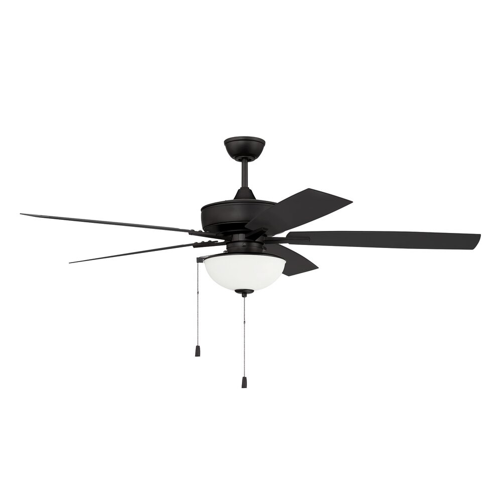 Craftmade 60" Outdoor Super Pro Fan With Bowl Light Kit And Blades In Flat Black And Frost White Glass