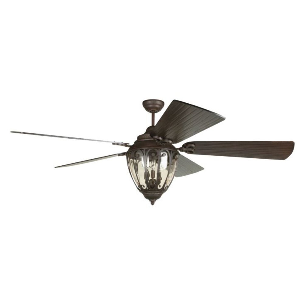 Craftmade 70" Ceiling Fan (Blades Included) In Aged Bronze Textured And Amber Tinted Glass