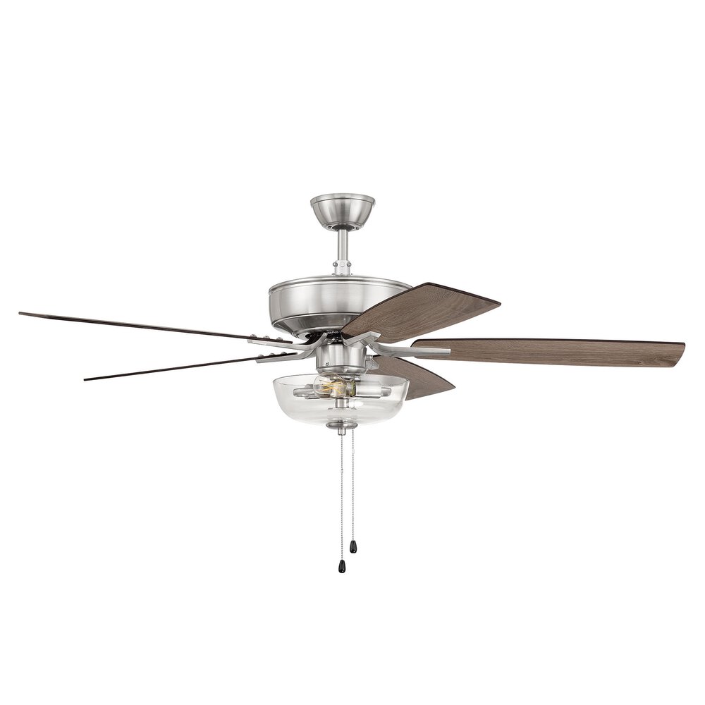 Craftmade 52" Pro Plus Fan With Light Kit And Blades In Brushed Polished Nickel And Clear Glass