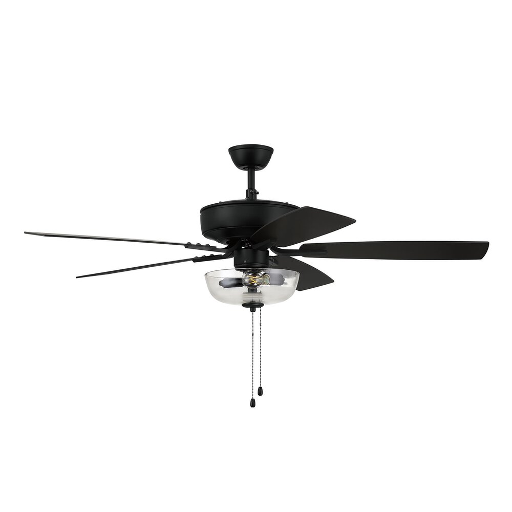 Craftmade 52" Pro Plus Fan With Light Kit And Blades In Flat Black And Clear Glass