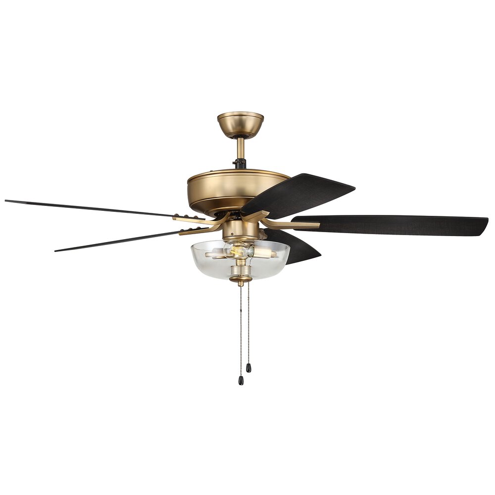 Craftmade 52" Pro Plus Fan With Light Kit And Blades In Satin Brass And Clear Glass