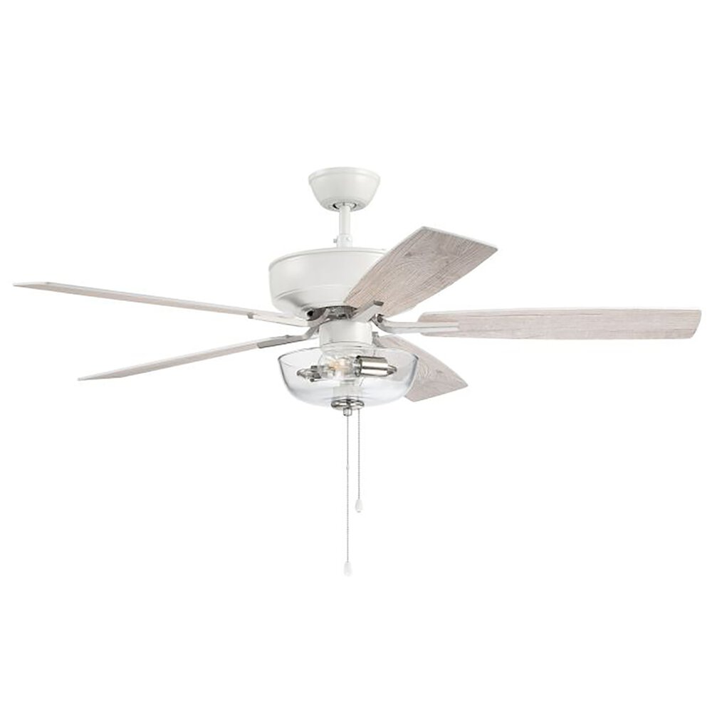 Craftmade 52" Pro Plus Ceiling Fan With Blades And Integrated Light Kit Included In White / Polished Nickel And Clear Glass