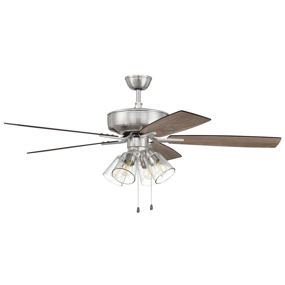 Craftmade 52" Pro Plus Fan With 4 Light Kit With Clear Glass And Blades In Brushed Polished Nickel