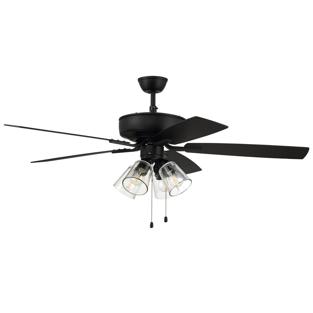 Craftmade 52" Pro Plus Fan With 4 Light Kit With Clear Glass And Blades In Flat Black