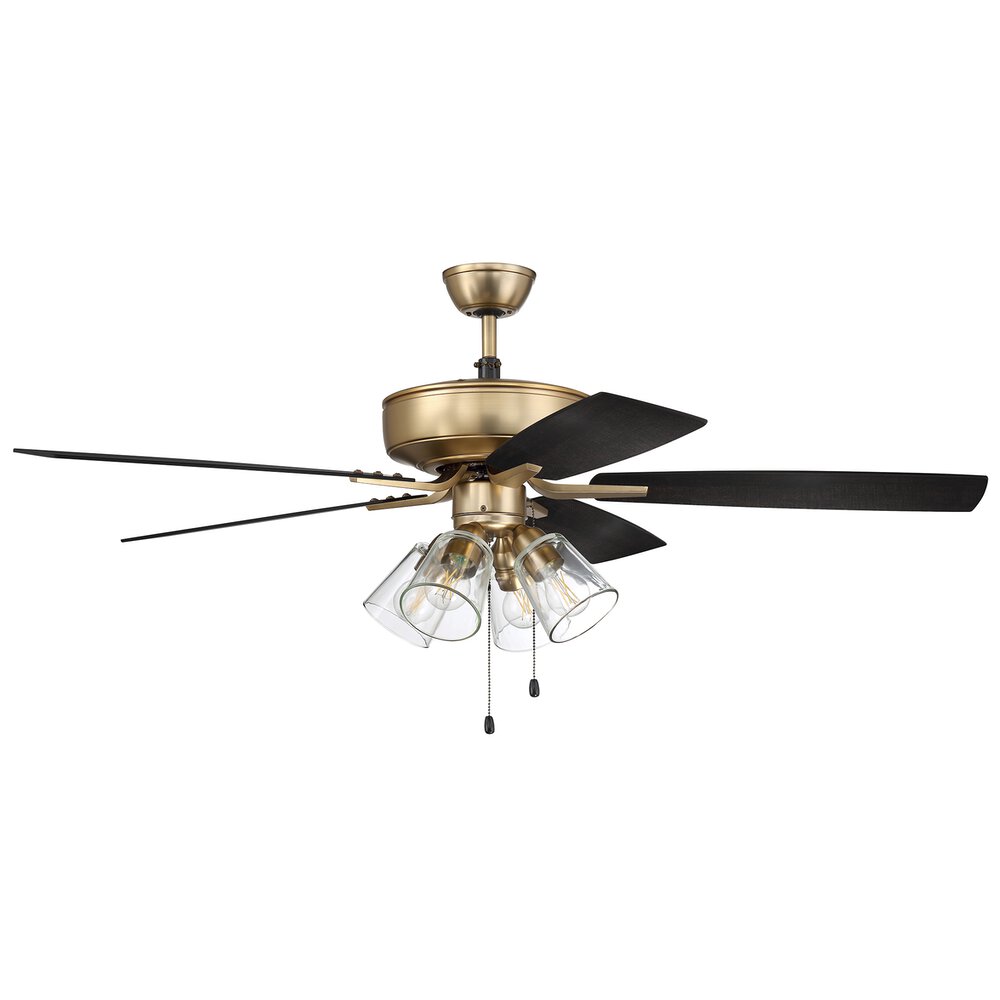 Craftmade 52" Pro Plus Fan With 4 Light Kit With Clear Glass And Blades In Satin Brass
