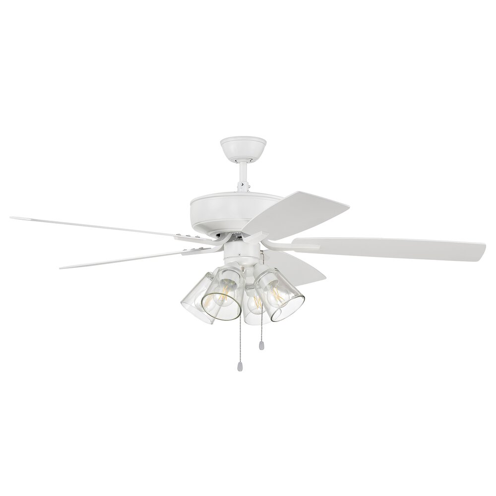 Craftmade 52" Pro Plus Fan With 4 Light Kit With Clear Glass And Blades In White