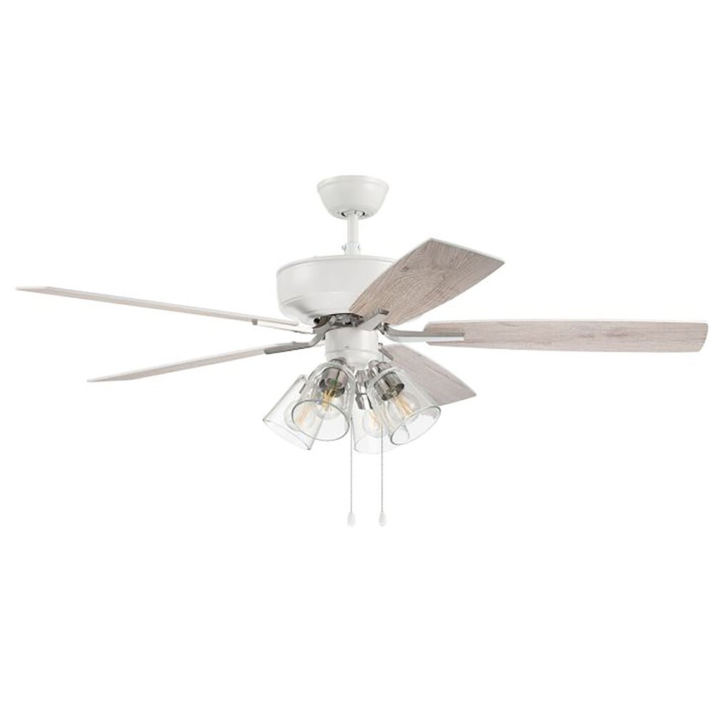 Craftmade 52" Pro Plus Ceiling Fan With Blades And Integrated Light Kit Included In White / Polished Nickel And Clear Glass