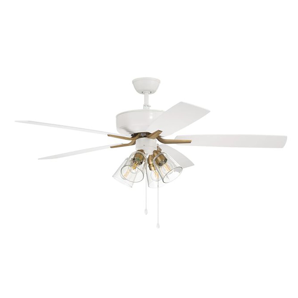 Craftmade 52" Pro Plus Ceiling Fan With Blades And Integrated Light Kit Included In White/Satin Brass And Clear Glass