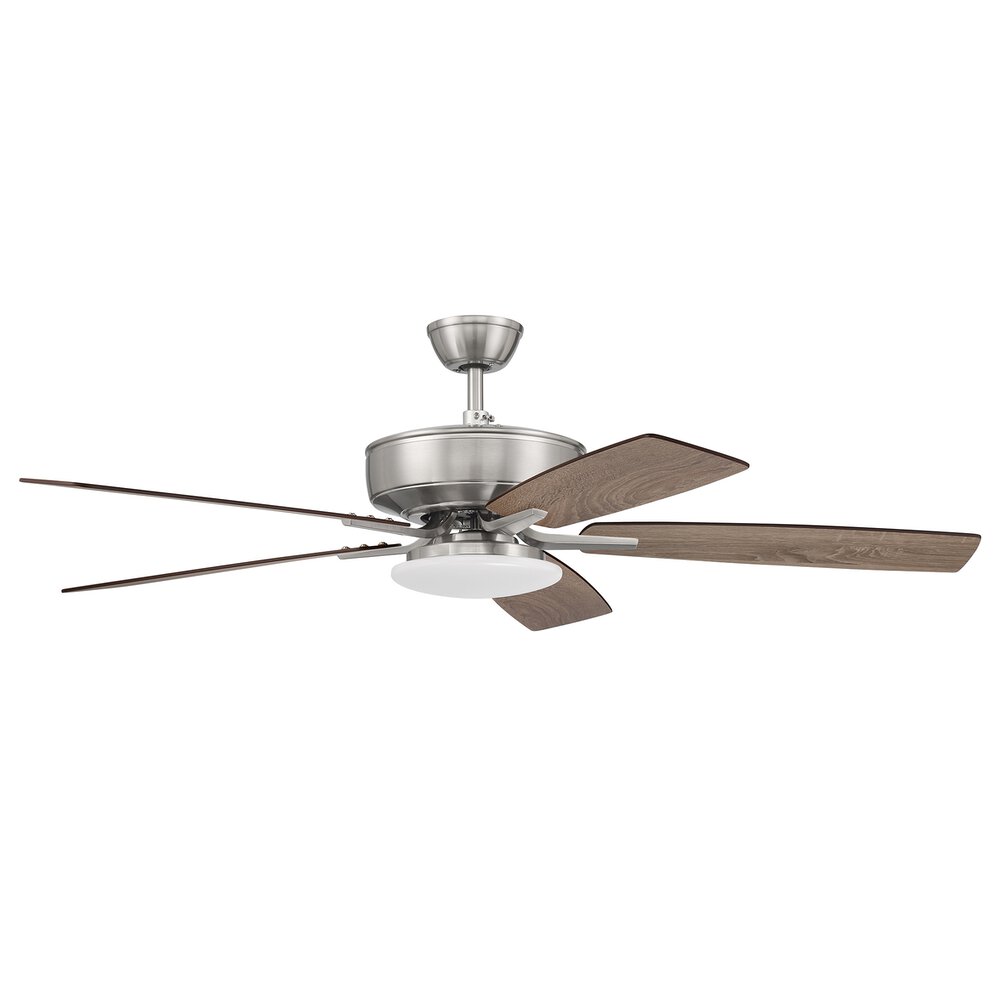 Craftmade 52" Pro Plus Fan With Low Profile Light Kit And Blades In Brushed Polished Nickel And Frost White Acrylic Fixture