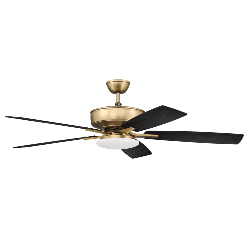 Craftmade 52" Pro Plus Fan With Low Profile Light Kit And Blades In Satin Brass And Frost White Acrylic Fixture