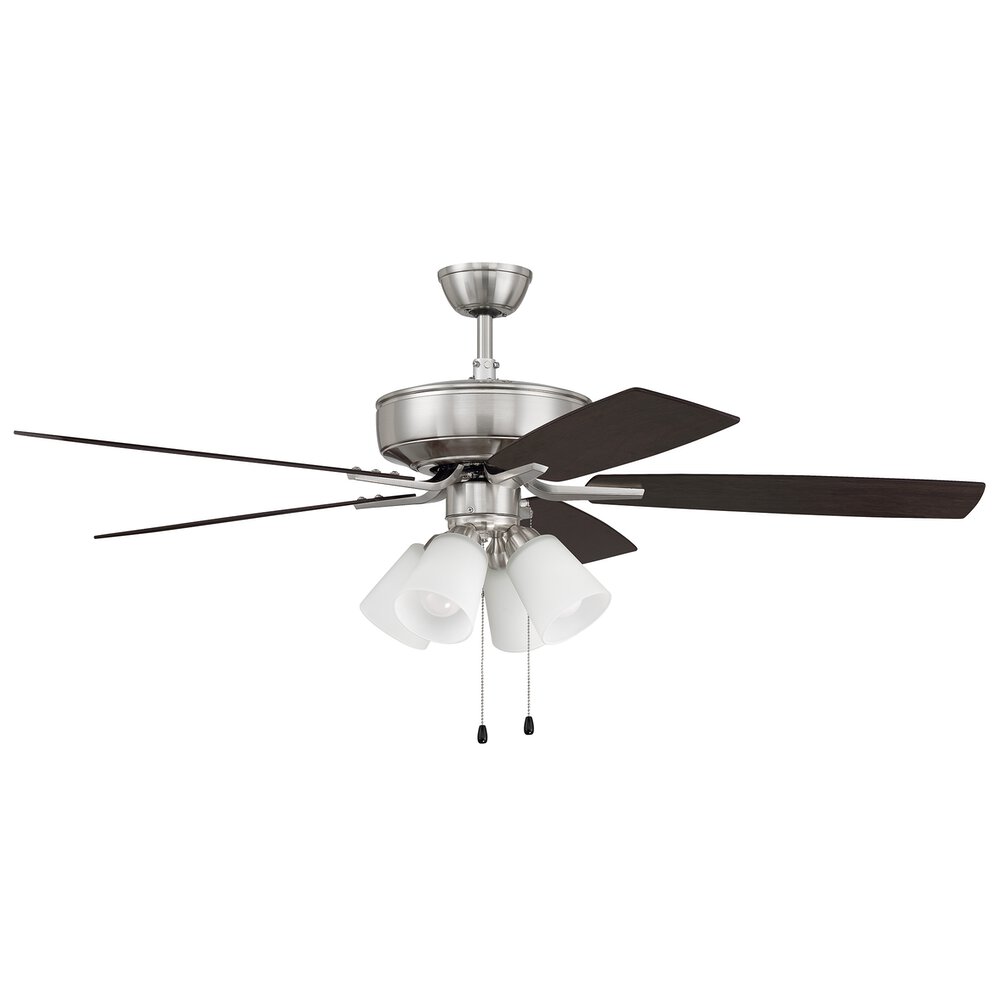 Craftmade 52" Pro Plus Fan With 4 Light Kit With White Glass And Blades In Brushed Polished Nickel And Frost White Glass