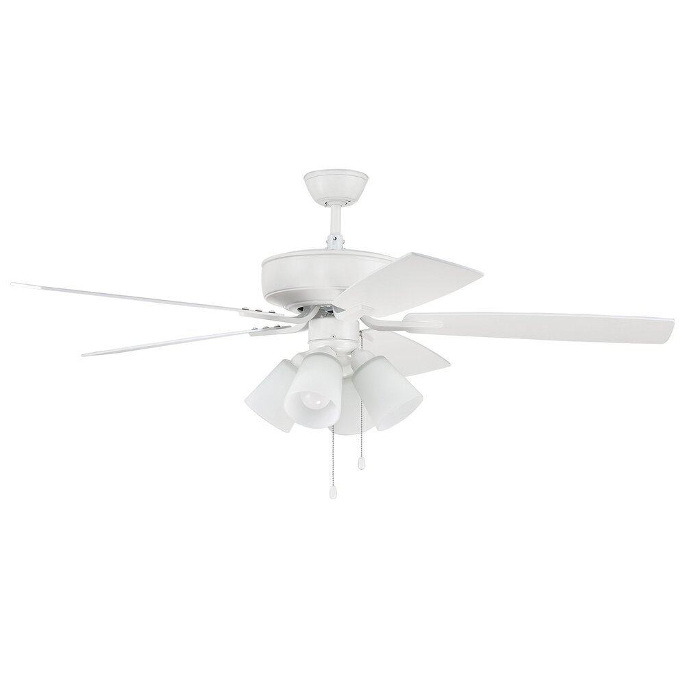 Craftmade 52" Pro Plus Fan With 4 Light Kit With White Glass And Blades In White And Frost White Glass