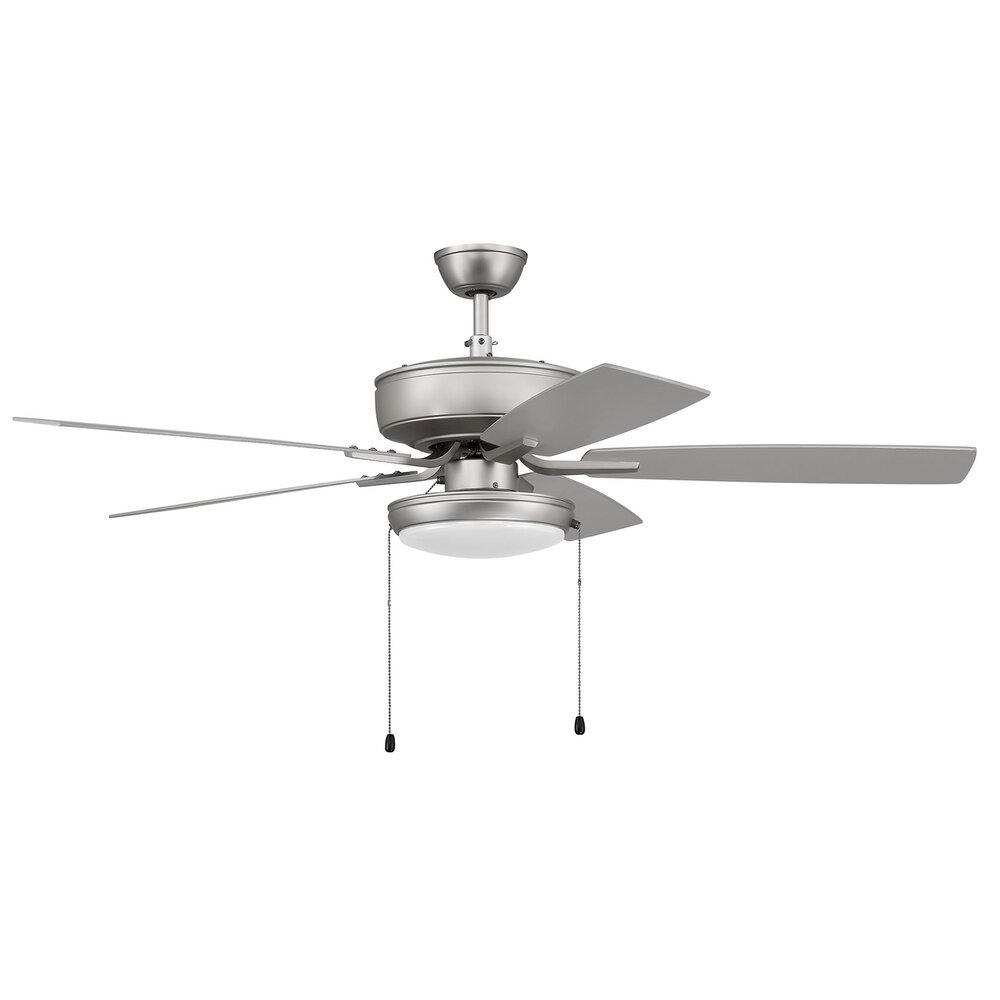 Craftmade 52" Pro Plus Fan With Slim Pan Light Kit And Blades In Brushed Satin Nickel And Frost White Acrylic Fixture
