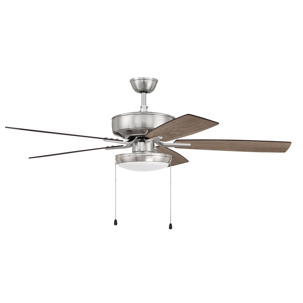 Craftmade 52" Pro Plus Fan With Slim Pan Light Kit And Blades In Brushed Polished Nickel And Frost White Acrylic Fixture