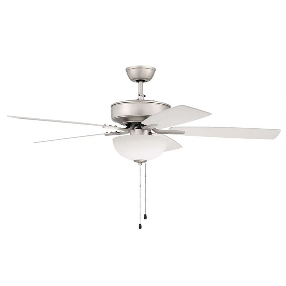 Craftmade 52" Pro Plus Fan With White Bowl Light Kit With Blades In Brushed Satin Nickel