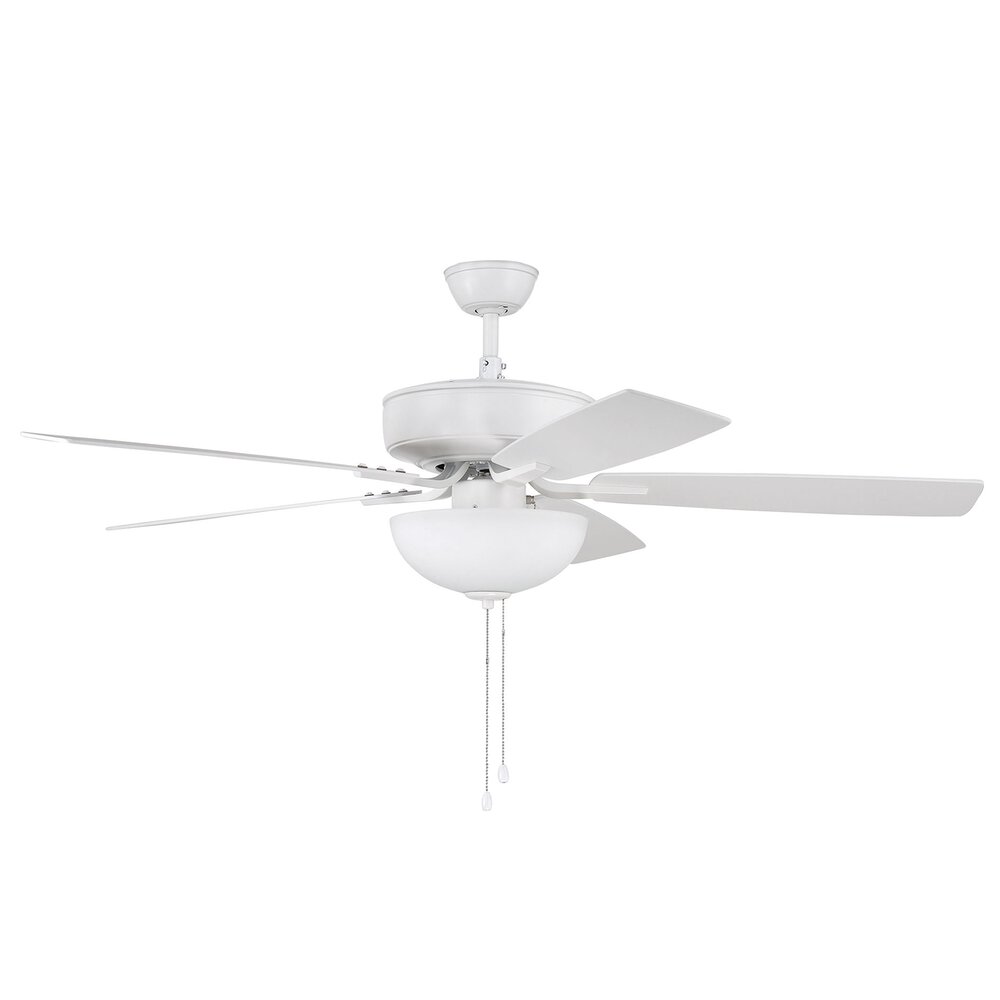 Craftmade 52" Pro Plus Fan With White Bowl Light Kit And Blades In White