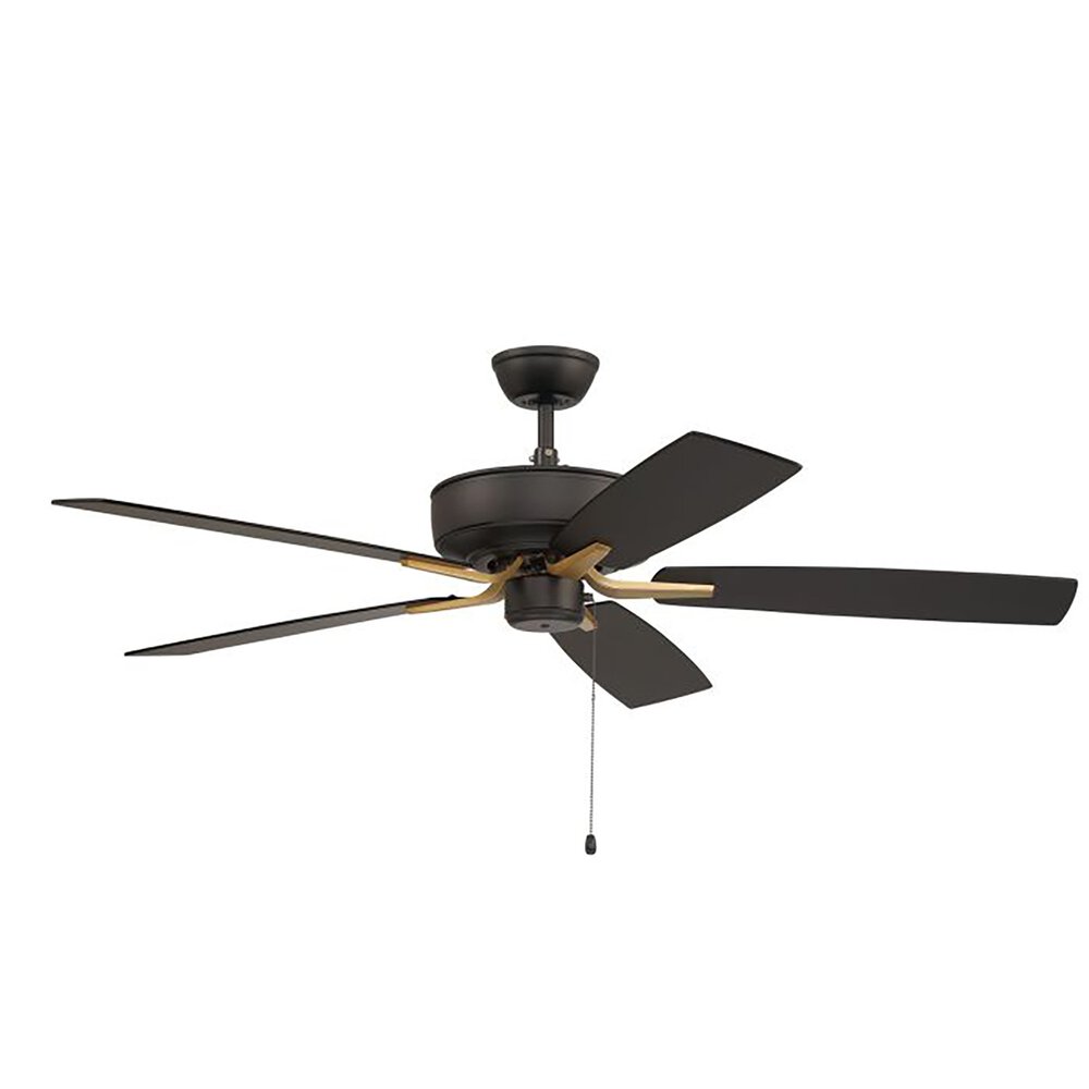 Craftmade 52" Pro Plus Ceiling Fan With Blades And Bowl Universal Light Kits In Flat Black/Satin Brass
