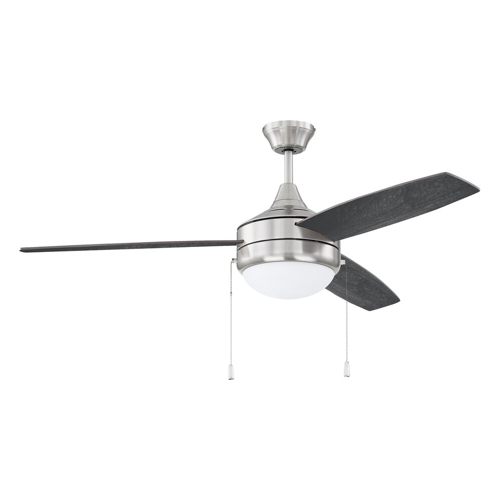 Craftmade 52" Ceiling Fan With Blades And Light Kit In Brushed Polished Nickel And Frost White Acrylic Fixture