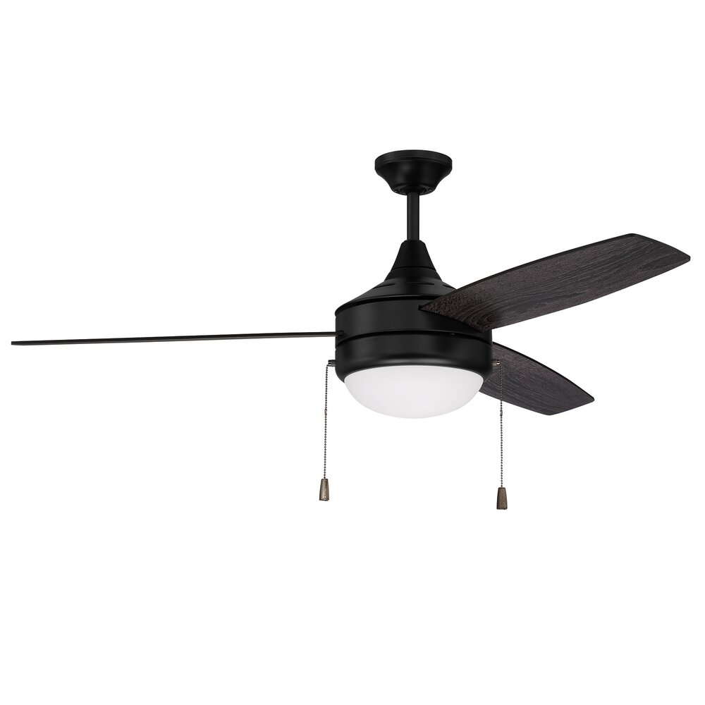 Craftmade 52" Ceiling Fan With Blades And Light Kit In Flat Black And Frost White Acrylic Fixture