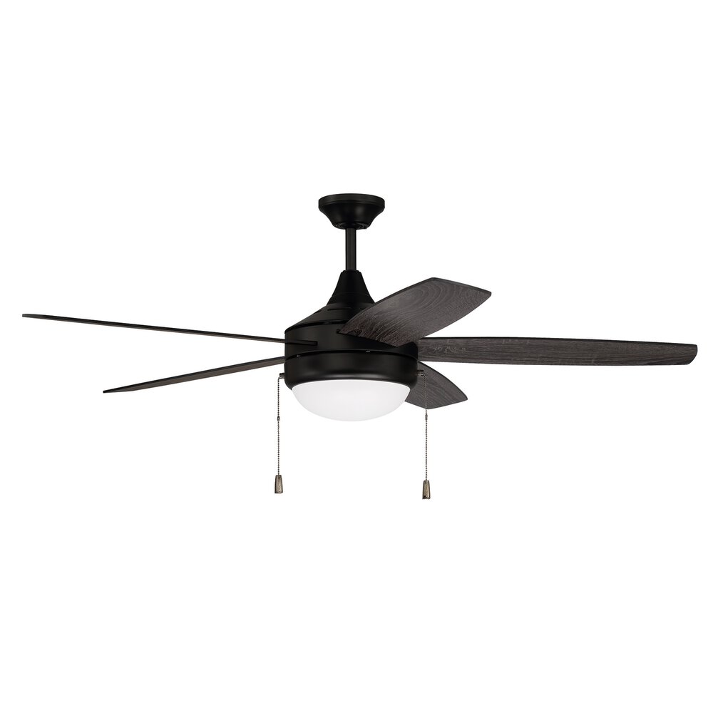 Craftmade 52" Ceiling Fan With Blades And Light Kit In Flat Black And Frost White Acrylic Fixture