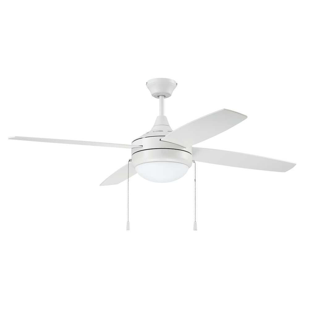 Craftmade 52" Ceiling Fan With Blades And Light Kit In White And Frost White Acrylic Fixture
