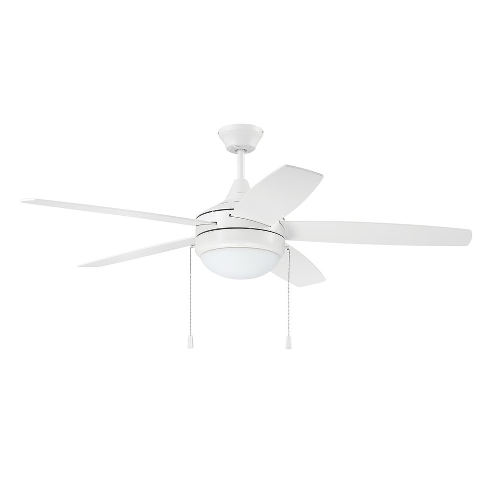 Craftmade 52" Ceiling Fan With Blades And Light Kit In White And Frost White Acrylic Fixture
