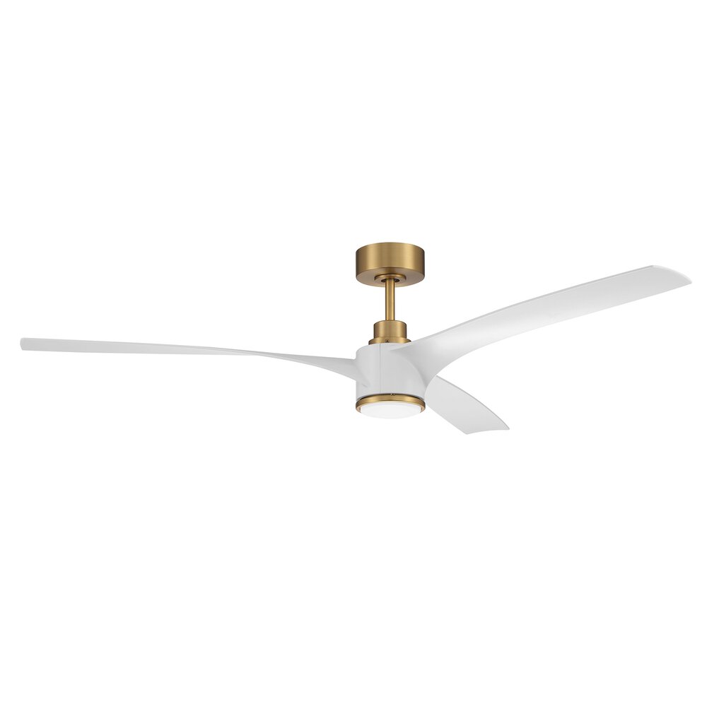 Craftmade 60" Ceiling Fan With Blades Inlcuded And Light Kit Included In Satin Brass And Frost White Acrylic Fixture