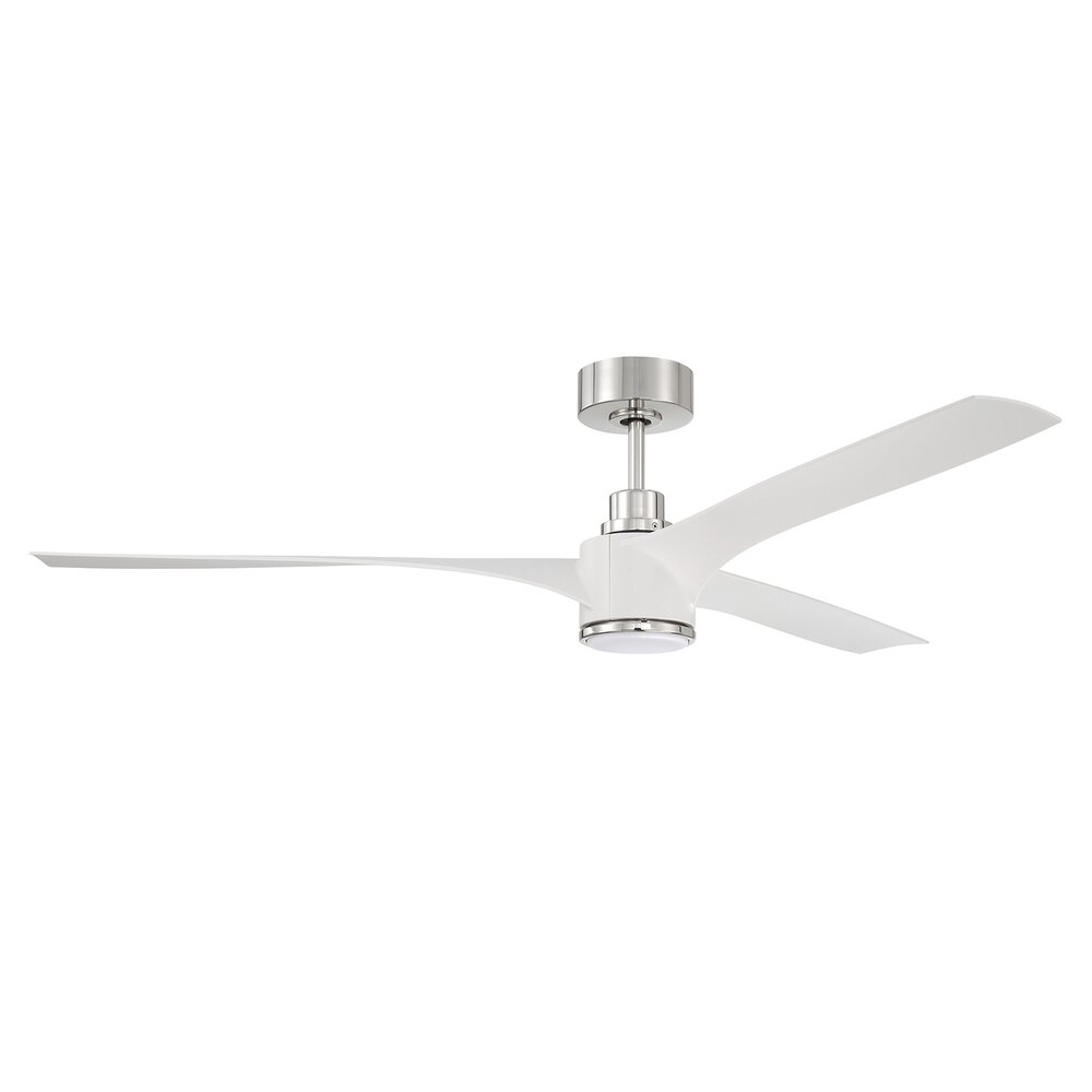 Craftmade 60" Ceiling Fan With Blades And Light Kit (Optional) In White / Polished Nickel And Frost White Acrylic Fixture