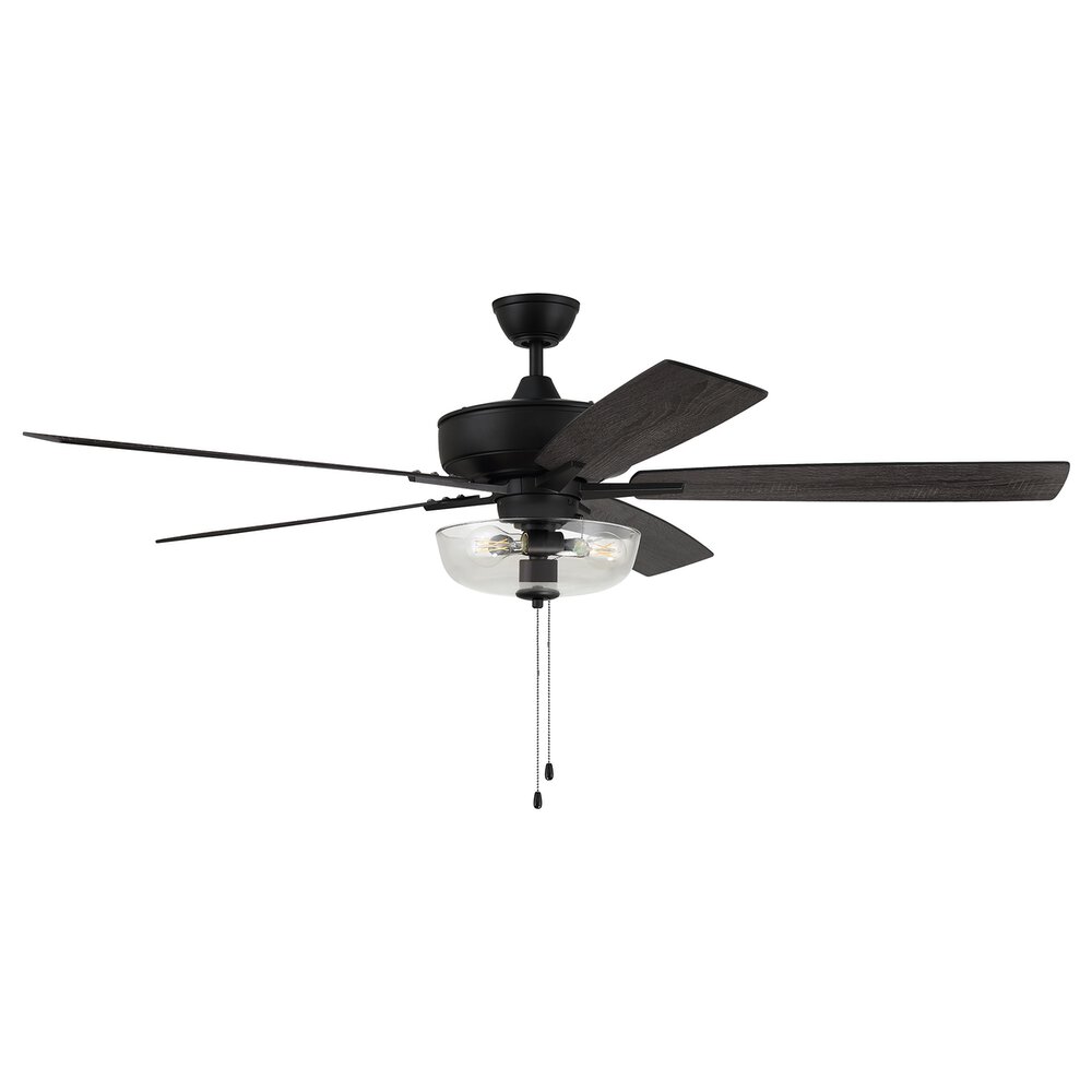 Craftmade 60" Super Pro Fan With Light Kit And Blades In Flat Black And Clear Glass