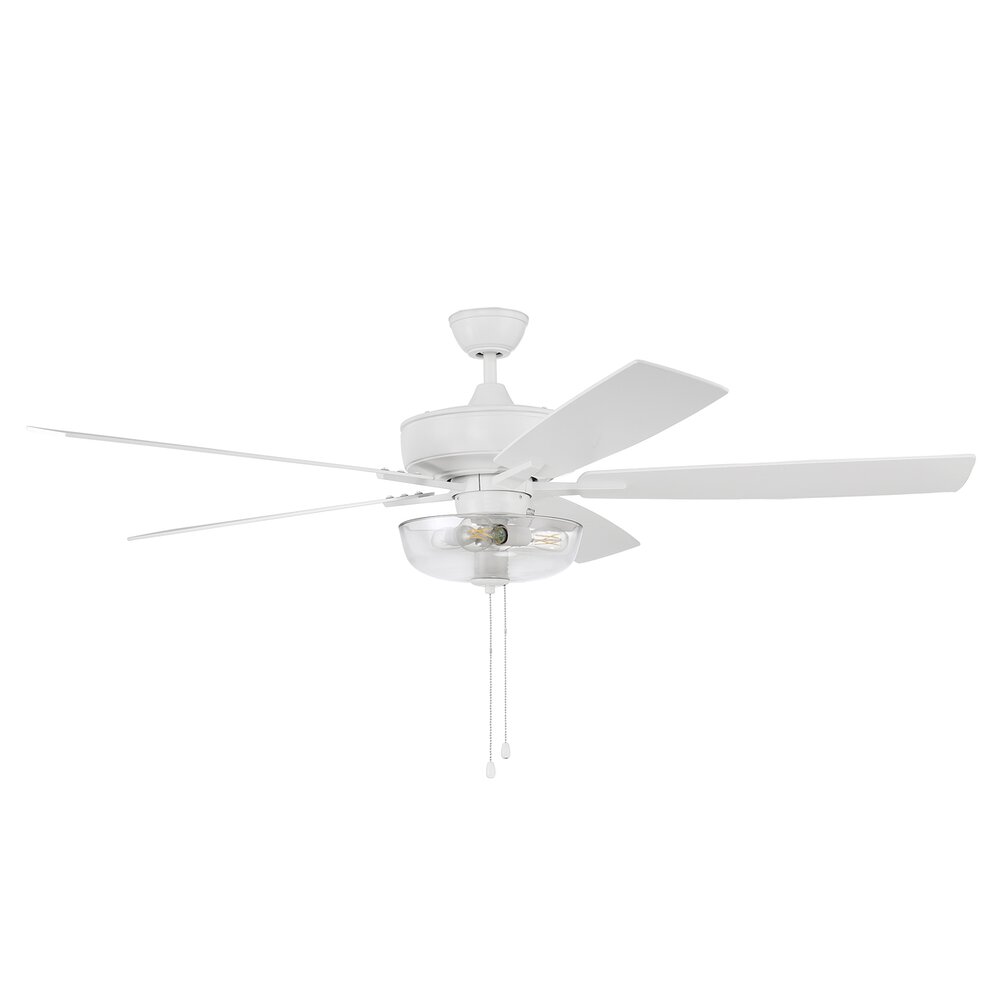 Craftmade 60" Super Pro Fan With Light Kit And Blades In White And Clear Glass